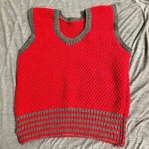 HANDMADE CROCHET SWEATER VEST RED GREY